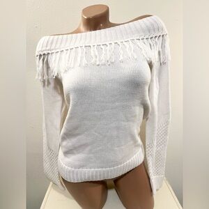 NWT Chaser Fringe Off-Shoulder White Sweater